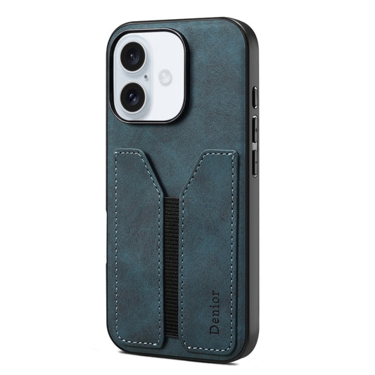 For iPhone 16 Plus Denior D07 DV Elastic Card Slot PU Back Cover Phone Case(Blue) - iPhone 16 Plus Cases by Denior | Online Shopping UK | buy2fix