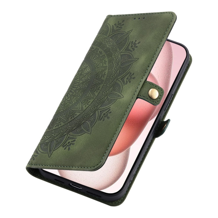 For iPhone 16 Skin Feel Totem Embossed Leather Phone Case(Deep Green) - iPhone 16 Cases by buy2fix | Online Shopping UK | buy2fix