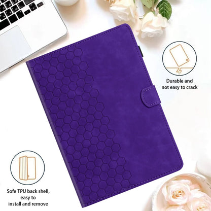 For Samsung Galaxy Tab S9 / S9 FE Honeycomb Embossed Leather Smart Tablet Case(Purple) - Galaxy Tab S9 Cases by buy2fix | Online Shopping UK | buy2fix