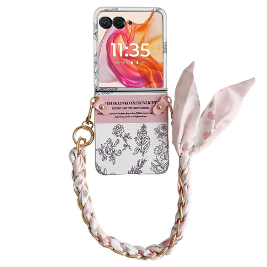 For Motorola Razr 50 Ultra Pearlescent Paint Painted PC Phone Case with DIY Scarf Bracelet(Sketch Flower) - Motorola Cases by buy2fix | Online Shopping UK | buy2fix