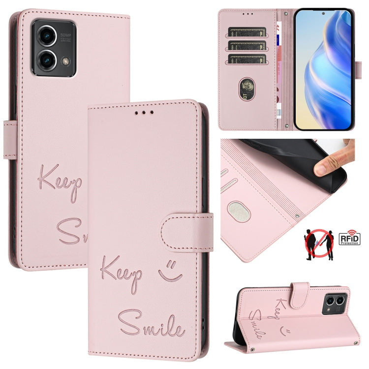 For Motorola Moto G Stylus 5G 2024 Smile Embossing RFID Leather Phone Case(Pink) - Motorola Cases by buy2fix | Online Shopping UK | buy2fix