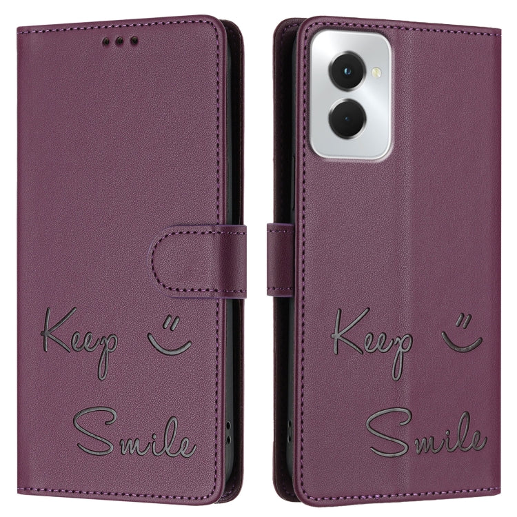 For Motorola Moto G Power 5G 2024 Smile Embossing RFID Leather Phone Case(Violet) - Motorola Cases by buy2fix | Online Shopping UK | buy2fix