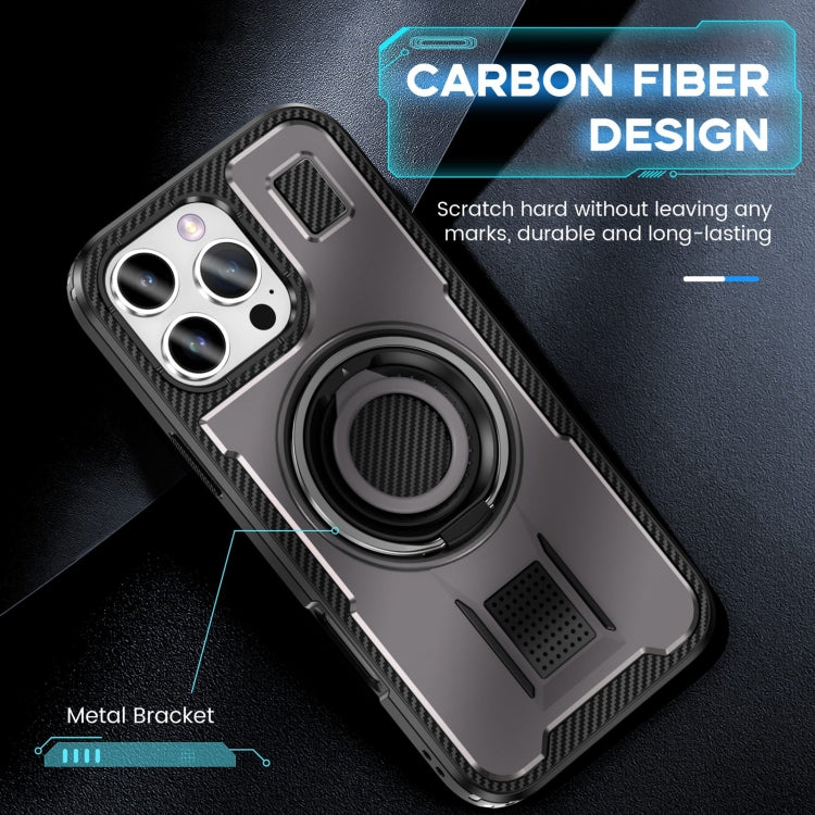 For iPhone 16 Pro Ring Holder Carbon Fiber PC Hybrid TPU Phone Case(Grey) - iPhone 16 Pro Cases by buy2fix | Online Shopping UK | buy2fix