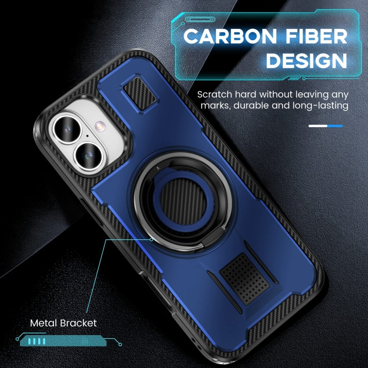 For iPhone 16 Ring Holder Carbon Fiber PC Hybrid TPU Phone Case(Blue) - iPhone 16 Cases by buy2fix | Online Shopping UK | buy2fix