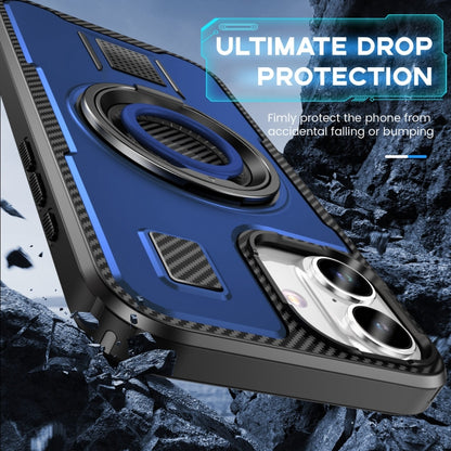 For iPhone 16 Ring Holder Carbon Fiber PC Hybrid TPU Phone Case(Blue) - iPhone 16 Cases by buy2fix | Online Shopping UK | buy2fix