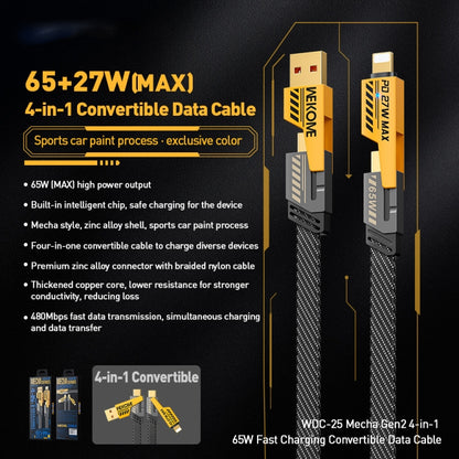 WK WDC-25 1.2m 65W USB / Type-C to Type-C / 8 Pin Converible Fast Charging Data Cable(Yellow) - Multifunction Cable by WK | Online Shopping UK | buy2fix