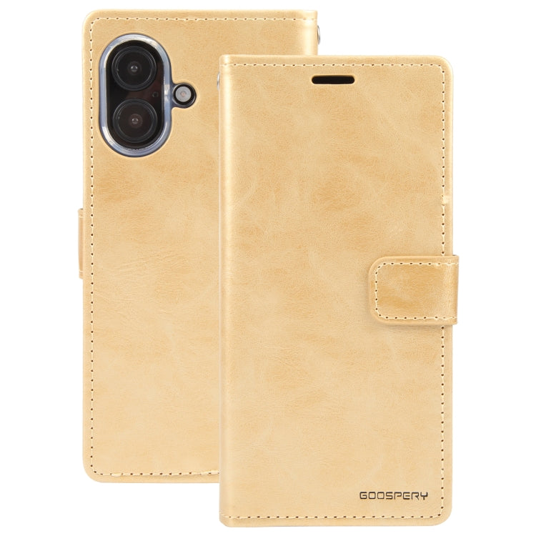 For iPhone 16 GOOSPERY BLUE MOON Crazy Horse Texture Leather Phone Case(Gold) - iPhone 16 Cases by GOOSPERY | Online Shopping UK | buy2fix