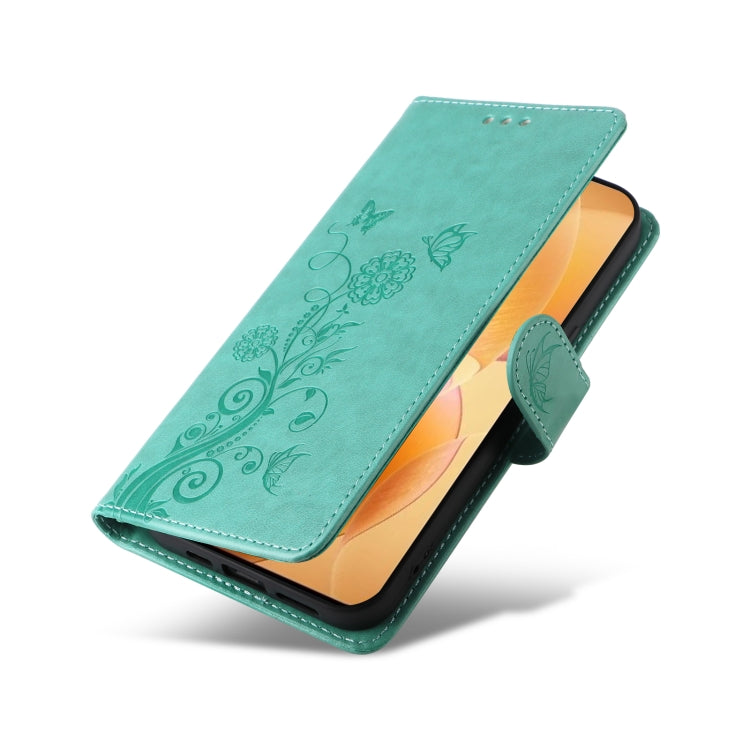 For Redmi K70 / K70 Pro Embossed Butterfly Flowers Leather Phone Case(Green) - K70 Cases by buy2fix | Online Shopping UK | buy2fix