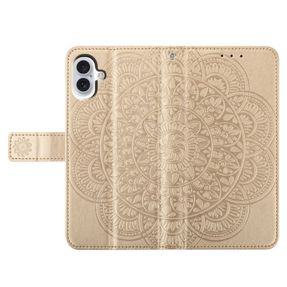 For iPhone 16 Flower Embossed Leather Phone Case(Gold) - iPhone 16 Cases by buy2fix | Online Shopping UK | buy2fix