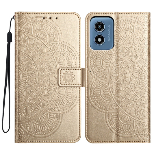 For Motorola Moto G Play 2024 Flower Embossed Leather Phone Case(Gold) - Motorola Cases by buy2fix | Online Shopping UK | buy2fix