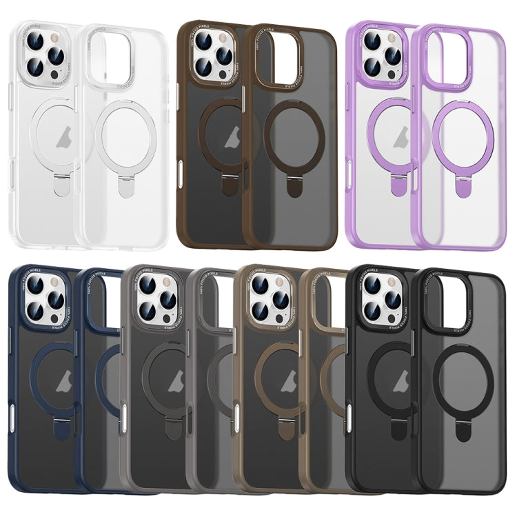 For iPhone 16 Skin Feel MagSafe Magnetic Holder Phone Case(Dark Blue) - iPhone 16 Cases by buy2fix | Online Shopping UK | buy2fix