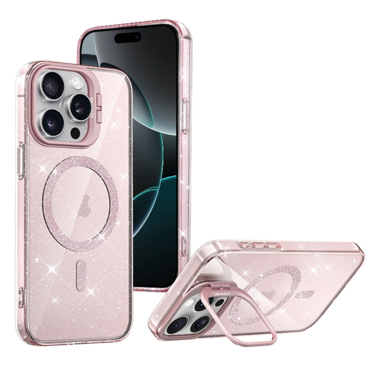 For iPhone 16 Pro Max Shiny Shield MagSafe Lens Holder Phone Case(Pink) - iPhone 16 Pro Max Cases by buy2fix | Online Shopping UK | buy2fix