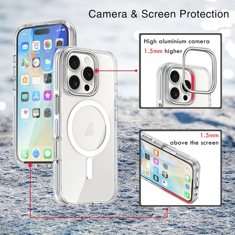 For iPhone 16 Pro Max Metal Buttons MagSafe Magnetic PC Hybrid TPU Phone Case(Transparent) - iPhone 16 Pro Max Cases by buy2fix | Online Shopping UK | buy2fix