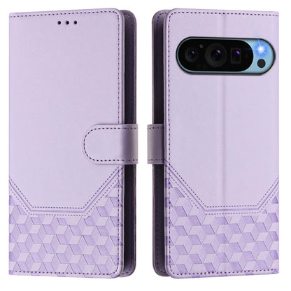 For Google Pixel 9 / 9 Pro Honeycomb Embossing RFID Leather Phone Case(Light Purple) - Google Cases by buy2fix | Online Shopping UK | buy2fix