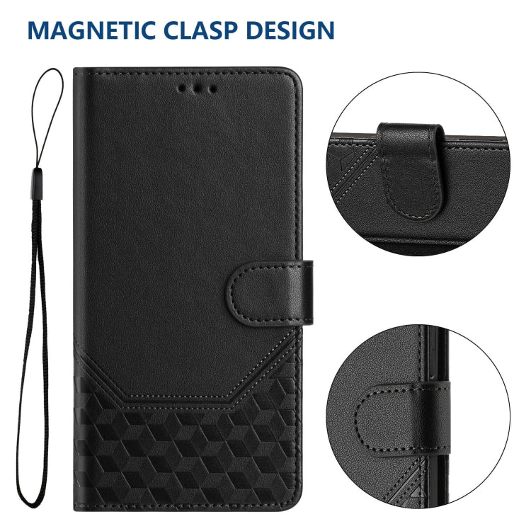 For Boost Mobile Celero 5G 2024 Honeycomb Embossing RFID Leather Phone Case(Black) - More Brand by buy2fix | Online Shopping UK | buy2fix