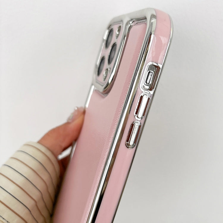 For iPhone 16 Pro Max Electroplated Edge Frosted Leather TPU Phone Case(Pink) - iPhone 16 Pro Max Cases by buy2fix | Online Shopping UK | buy2fix