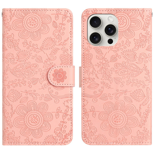 For iPhone 16 Pro Floral Embossed Pattern Leather Phone Case(Pink) - iPhone 16 Pro Cases by buy2fix | Online Shopping UK | buy2fix