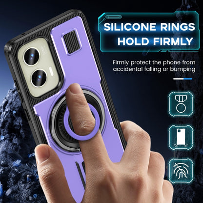 For Motorola Moto G Stylus 5G 2024 Ring Holder Carbon Fiber PC Hybrid TPU Phone Case(Purple) - Motorola Cases by buy2fix | Online Shopping UK | buy2fix