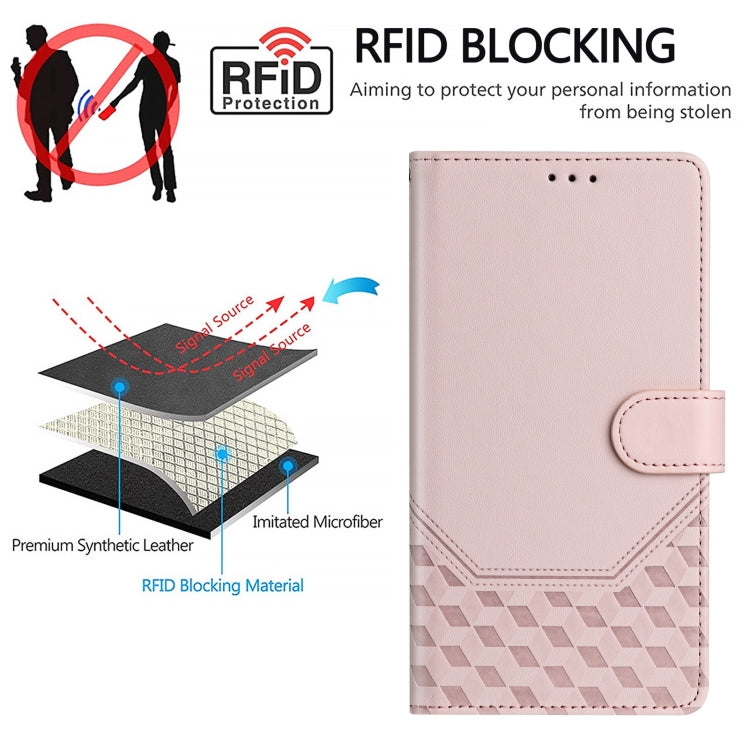 For Motorola Moto G Play 4G 2024 Oversea Honeycomb Embossing RFID Leather Phone Case(Pink) - Motorola Cases by buy2fix | Online Shopping UK | buy2fix