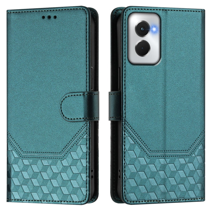 For Motorola Moto G Power 5G 2024 Honeycomb Embossing RFID Leather Phone Case(Peacock Green) - Motorola Cases by buy2fix | Online Shopping UK | buy2fix