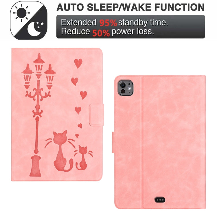 For iPad Air 11 2024 Embossed Couple Cat Smart Tablet Leather Case(Pink) - iPad Air 11 2024 Cases by buy2fix | Online Shopping UK | buy2fix