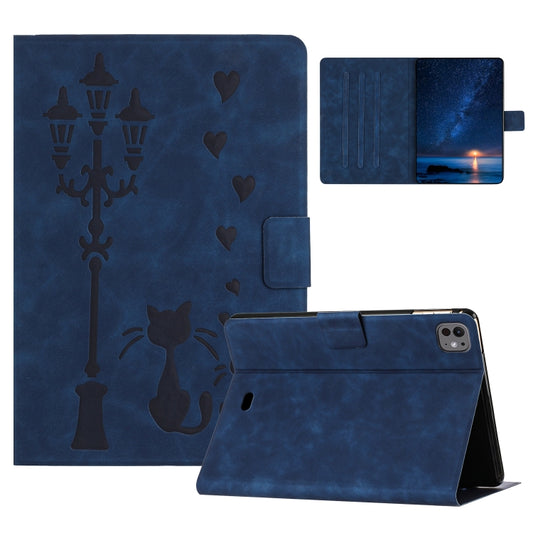 For iPad Pro 11 2024 Embossed Couple Cat Smart Tablet Leather Case(Blue) - iPad Pro 11 2024 Cases by buy2fix | Online Shopping UK | buy2fix