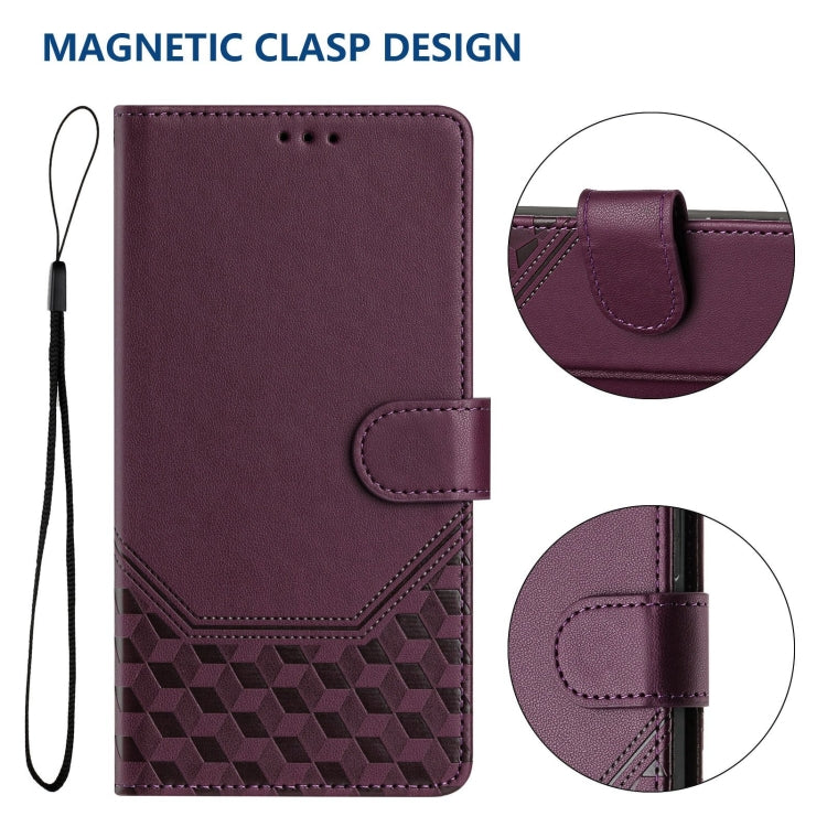 For Motorola Edge 5G 2024 Honeycomb Embossing RFID Leather Phone Case(Violet) - Motorola Cases by buy2fix | Online Shopping UK | buy2fix