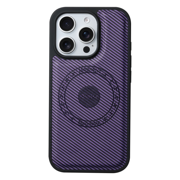 For iPhone 16 Pro Denior Carbon Fiber Texture Leather MagSafe Phone Case(Purple) - iPhone 16 Pro Cases by Denior | Online Shopping UK | buy2fix