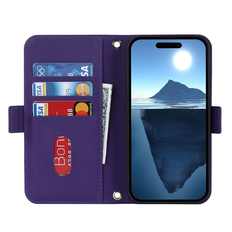 For iPhone 16 Pro Max Cross Texture Crossbody Lanyard Leather Phone Case(Purple) - iPhone 16 Pro Max Cases by buy2fix | Online Shopping UK | buy2fix