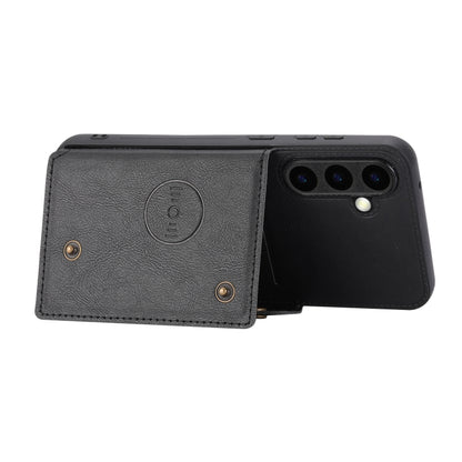 For Samsung Galaxy S25+ 5G Double Buckle Card Slots Magnetic Phone Case(Black) - Galaxy S25+ 5G Cases by buy2fix | Online Shopping UK | buy2fix