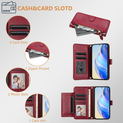 For iPhone 16 Plus Multi-Card Slots Zipper Wallet Leather Phone Case(Dark Red) - iPhone 16 Plus Cases by buy2fix | Online Shopping UK | buy2fix