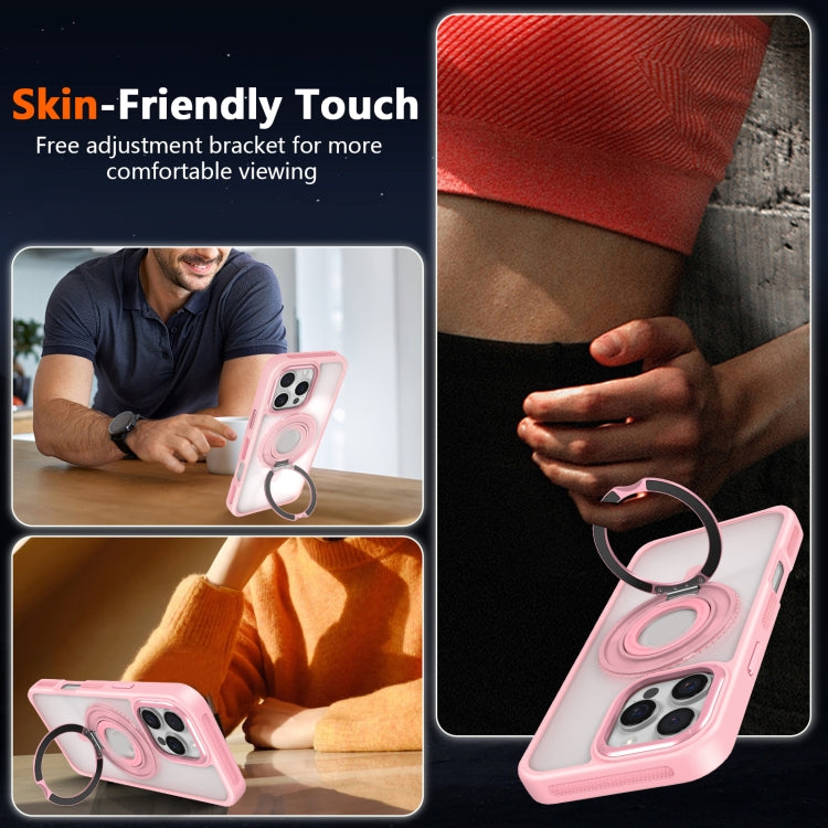 For iPhone 16 Plus Skin Feel Transparent 360 Degree Rotating Silicone Ring Holder Phone Case(Pink) - iPhone 16 Plus Cases by buy2fix | Online Shopping UK | buy2fix