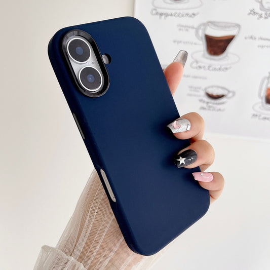 For iPhone 16 Metal Liquid Silicone Skin Feel Phone Case(Dark Blue) - iPhone 16 Cases by buy2fix | Online Shopping UK | buy2fix