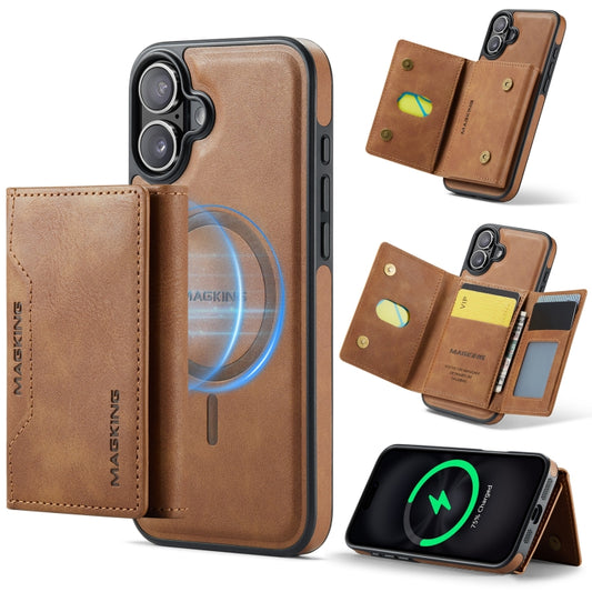 For iPhone 16 Plus DG.MING MAGKING-K2 Series MagSafe RFID Card Bag Detachable Phone Case(Brown) - iPhone 16 Plus Cases by DG.MING | Online Shopping UK | buy2fix