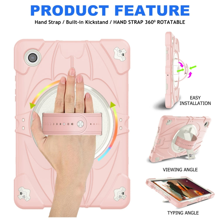 For Samsung Galaxy Tab A8 Bat Hand Grip Turntable Stand Tablet Case(Pink White) - Other Galaxy Tab PC by buy2fix | Online Shopping UK | buy2fix