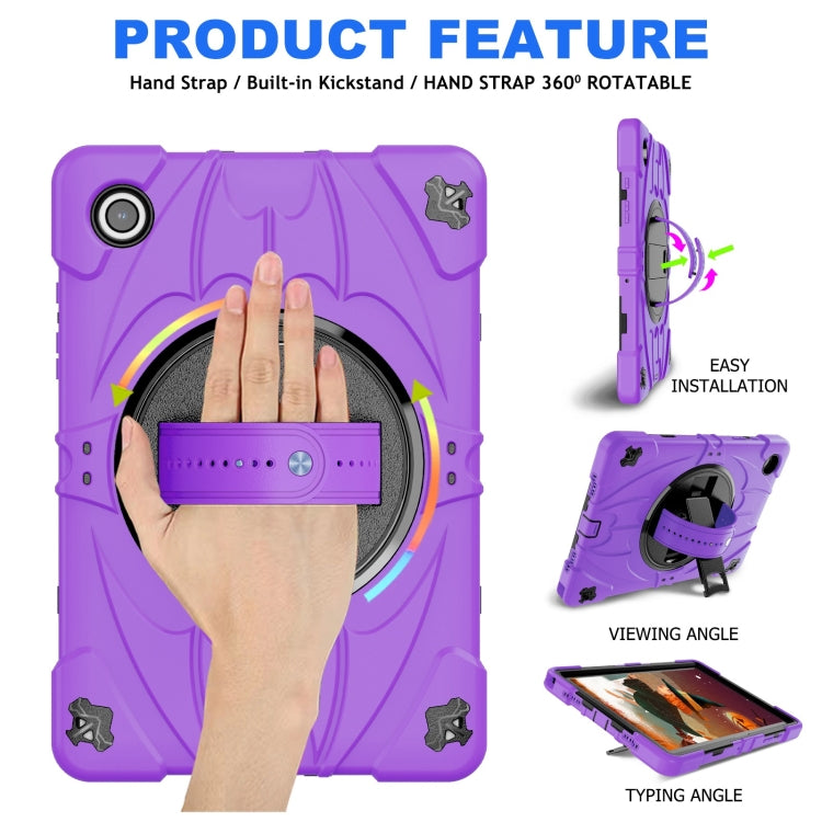 For Samsung Galaxy Tab A8 Bat Hand Grip Turntable Stand Tablet Case(Purple Black) - Other Galaxy Tab PC by buy2fix | Online Shopping UK | buy2fix