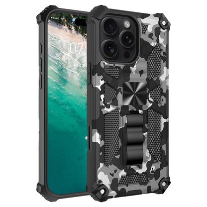 For iPhone 16 Pro Max Camouflage Armor Kickstand TPU Hybrid PC Magnetic Phone Case(Black) - iPhone 16 Pro Max Cases by buy2fix | Online Shopping UK | buy2fix