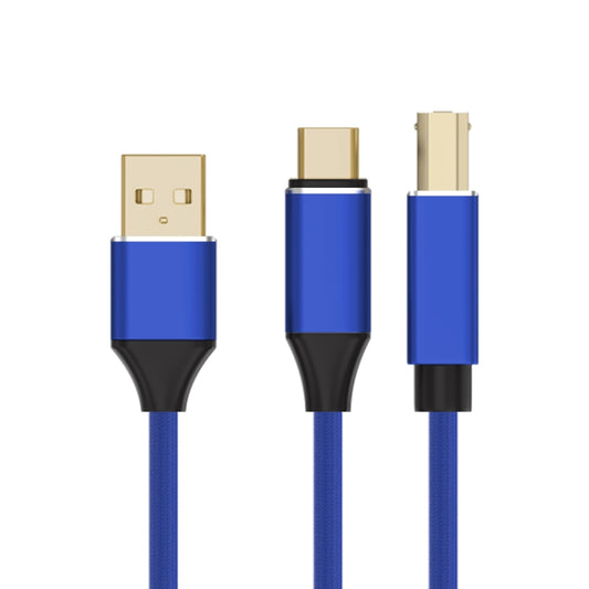 2 in 1 Type-C and USB-A to USB-B MIDI Instruments Printer Cable, Length: 1m, Length:1m(Blue) - Multifunctional Cable by buy2fix | Online Shopping UK | buy2fix