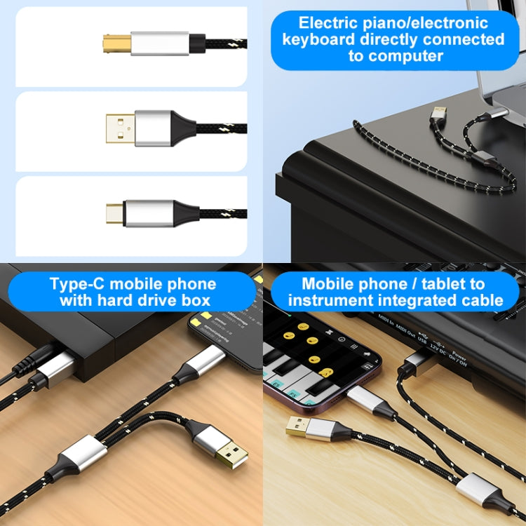 2 in 1 Type-C and USB-A to USB-B MIDI Instruments Printer Cable, Length: 1m, Length:1m(Black) - Multifunctional Cable by buy2fix | Online Shopping UK | buy2fix