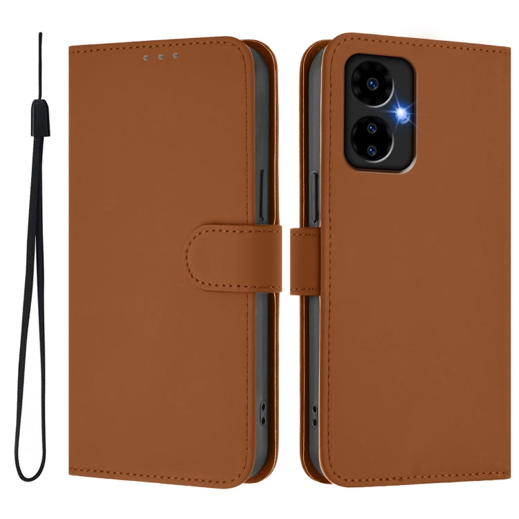 For Boost MobIle Celero 5G 2024 / 3 5G Skin Feel Solid Color Leather Phone Case with Lanyard(Brown) - More Brand by buy2fix | Online Shopping UK | buy2fix