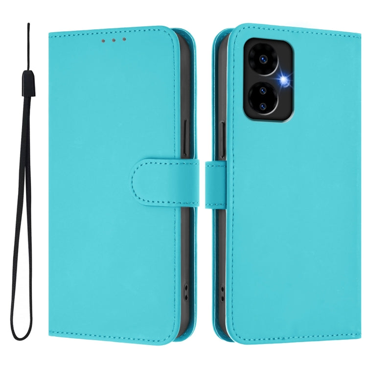 For Boost MobIle Celero 5G 2024 / 3 5G Skin Feel Solid Color Leather Phone Case with Lanyard(Lake Blue) - More Brand by buy2fix | Online Shopping UK | buy2fix