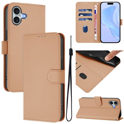 For iPhone 16 Plus Skin Feel Solid Color Leather Phone Case with Lanyard(Nude) - iPhone 16 Plus Cases by buy2fix | Online Shopping UK | buy2fix