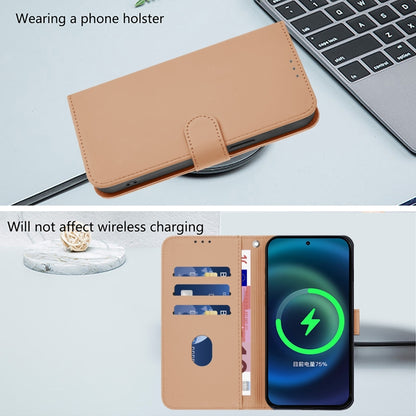 For iPhone 16 Plus Skin Feel Solid Color Leather Phone Case with Lanyard(Nude) - iPhone 16 Plus Cases by buy2fix | Online Shopping UK | buy2fix