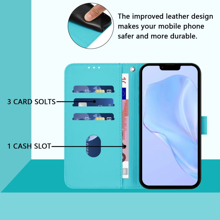 For iPhone 16 Plus Skin Feel Solid Color Leather Phone Case with Lanyard(Lake Blue) - iPhone 16 Plus Cases by buy2fix | Online Shopping UK | buy2fix