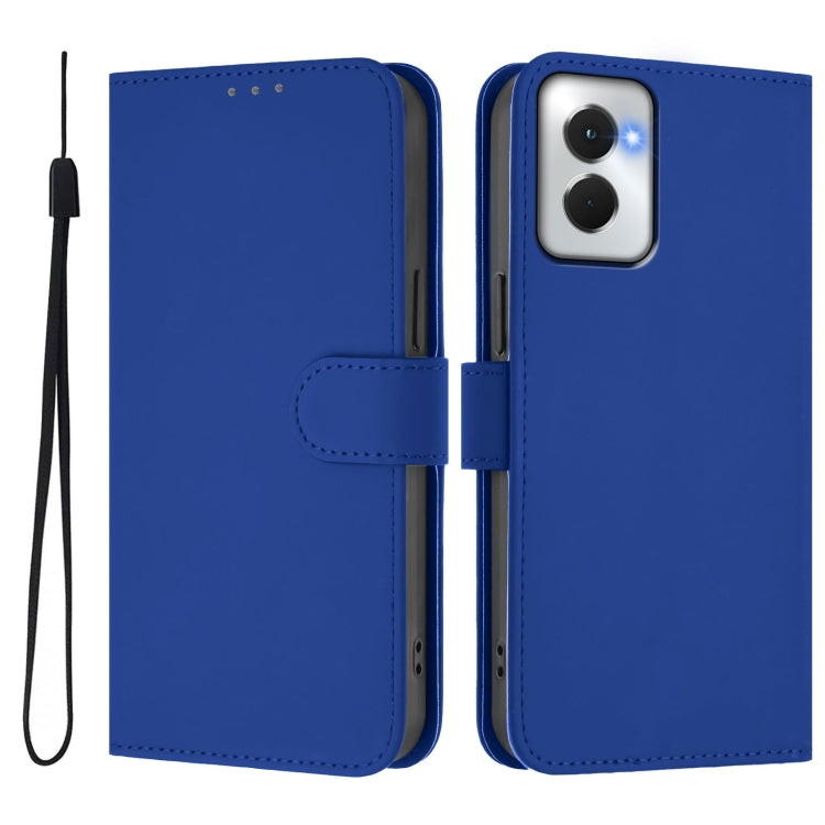 For Motorola Moto G Power 5G 2024 Skin Feel Solid Color Leather Phone Case with Lanyard(Dark Blue) - Motorola Cases by buy2fix | Online Shopping UK | buy2fix