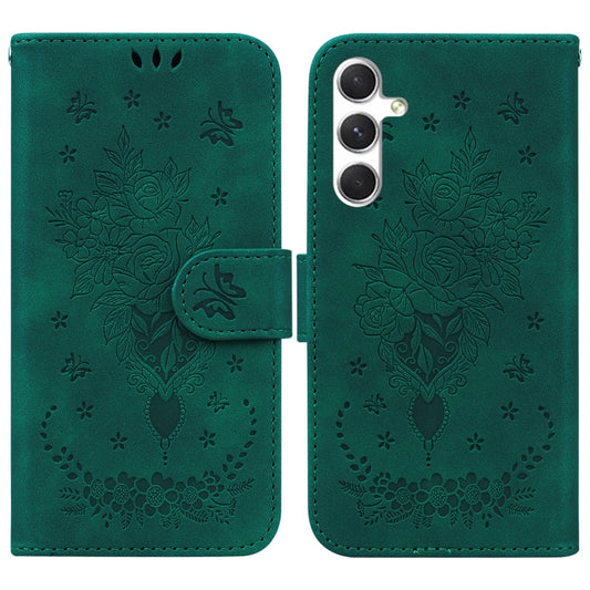 For Samsung Galaxy S25 5G Butterfly Rose Embossed Leather Phone Case(Green) - Galaxy S25 5G Cases by buy2fix | Online Shopping UK | buy2fix