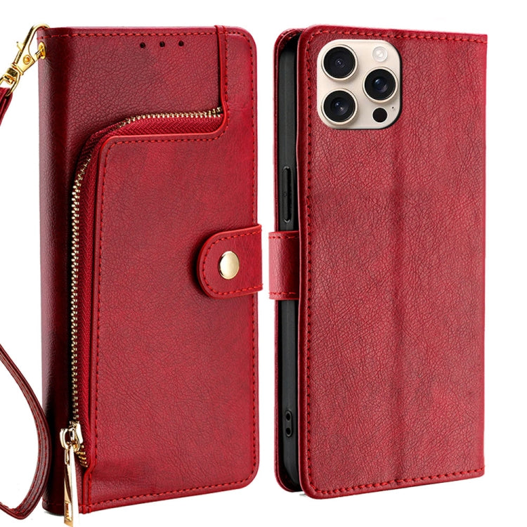 For iPhone 16 Pro Zipper Bag Leather Phone Case(Red) - iPhone 16 Pro Cases by buy2fix | Online Shopping UK | buy2fix