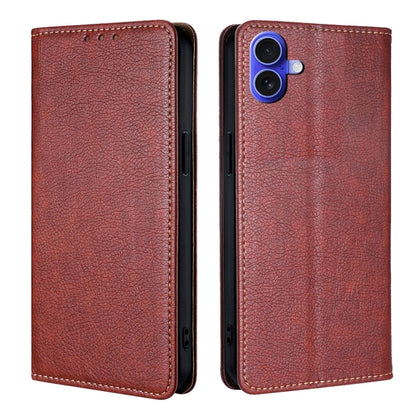 For iPhone 16 Gloss Oil Solid Color Magnetic Leather Phone Case(Brown) - iPhone 16 Cases by buy2fix | Online Shopping UK | buy2fix