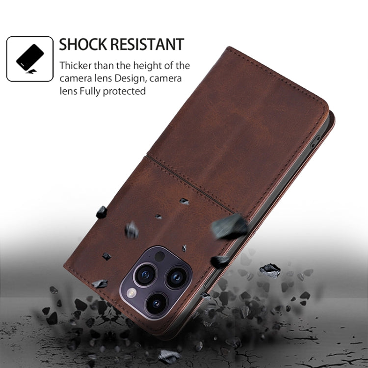 For iPhone 16 Cow Texture Magnetic Leather Phone Case(Dark Brown) - iPhone 16 Cases by buy2fix | Online Shopping UK | buy2fix