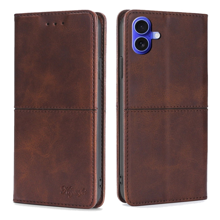 For iPhone 16 Plus Cow Texture Magnetic Leather Phone Case(Dark Brown) - iPhone 16 Plus Cases by buy2fix | Online Shopping UK | buy2fix